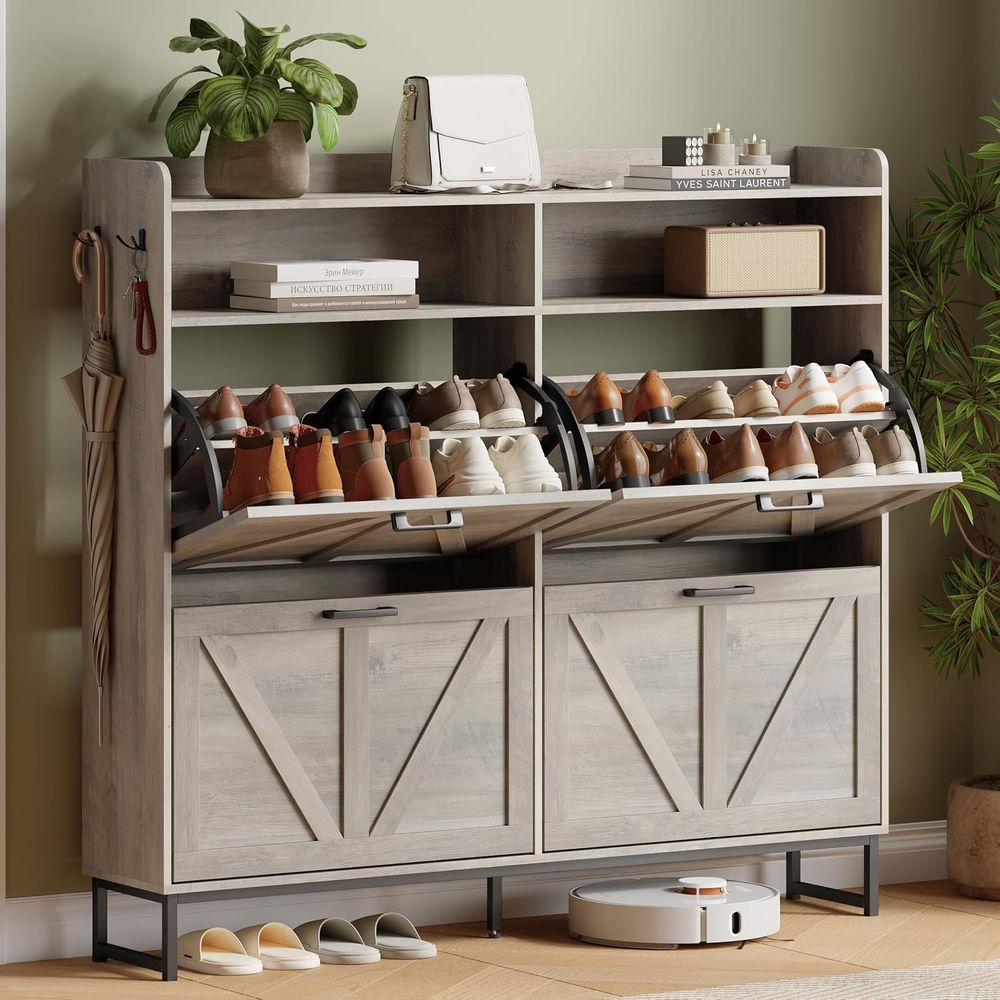 Shoe Storage Cabinet with 4 li - Shoe Rack Cabinet Narrow Entryway ulasan dan harga