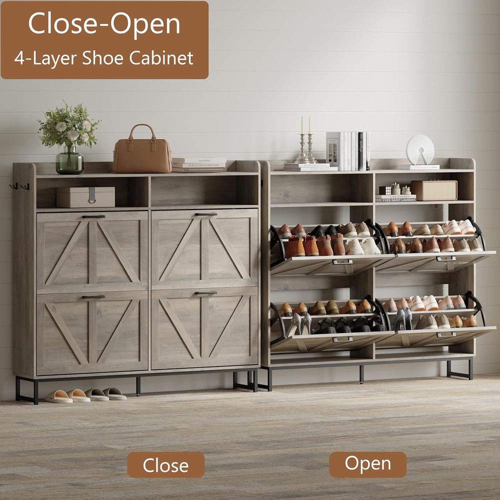Shoe Storage Cabinet with 4 li - Shoe Rack Cabinet Narrow Entryway ulasan dan harga