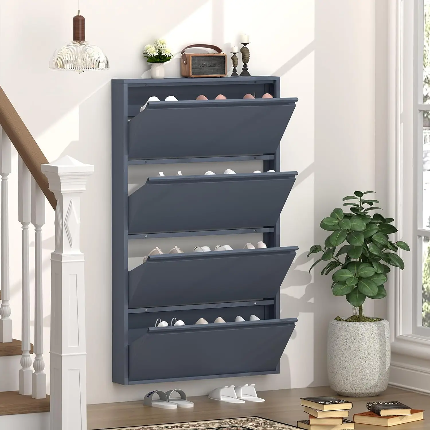 Shoe Cabinet with 4 Flip Drawe - Shoe Rack Cabinet Narrow Entryway ulasan dan harga