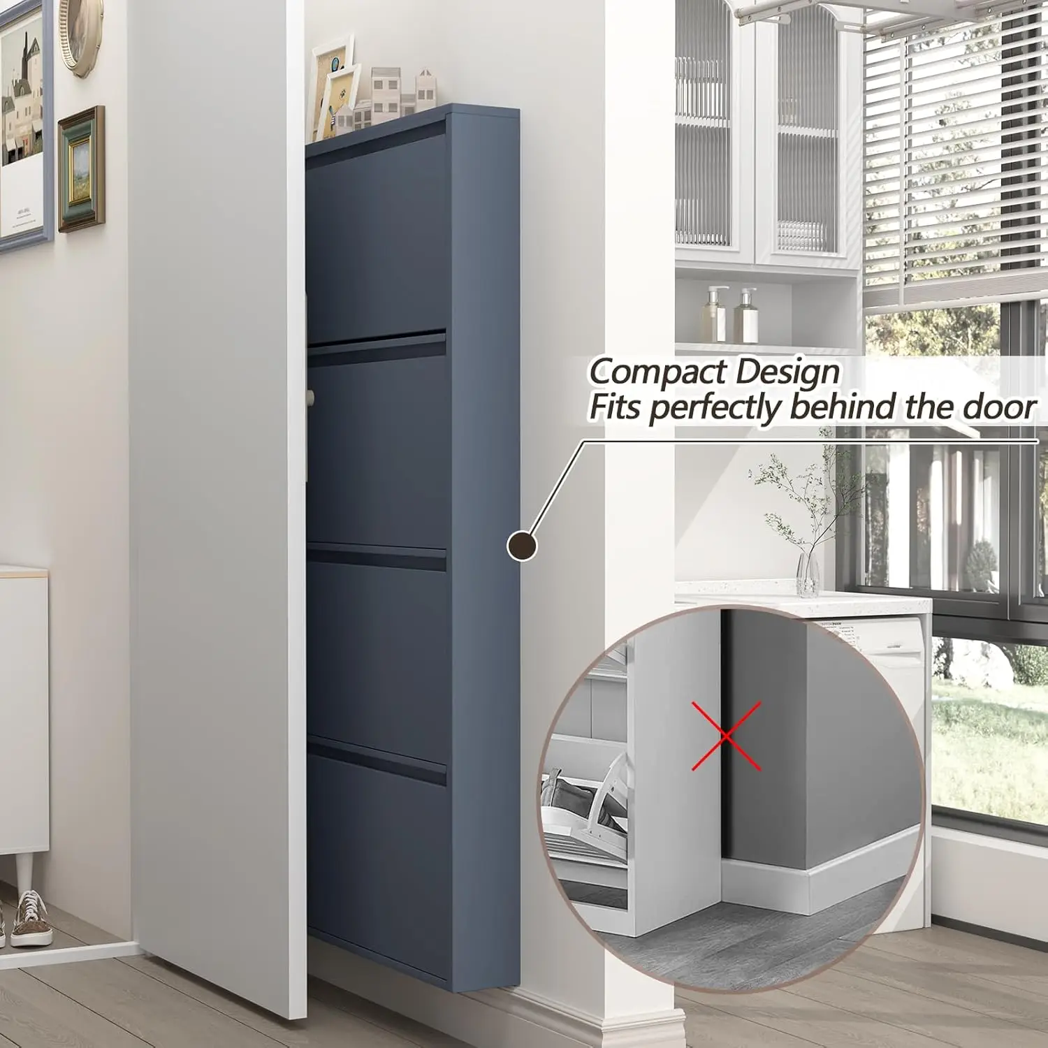 Shoe Cabinet with 4 Flip Drawe - Shoe Rack Cabinet Narrow Entryway ulasan dan harga