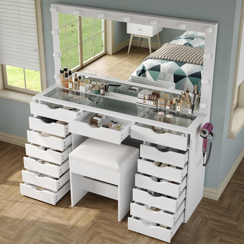 Yanosaku Vanity Desk with Mirr - Dressing Table Vanity With Lighted Mirror ulasan dan harga