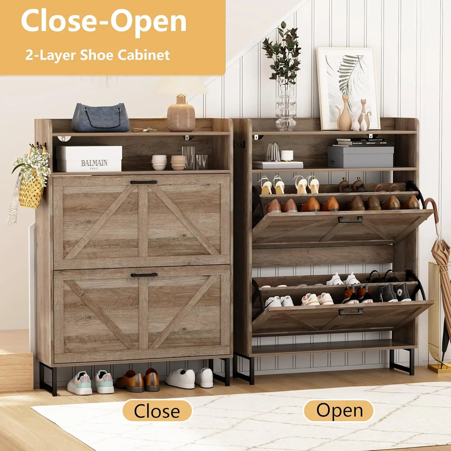 Shoe Cabinet with 2 Flip Drawe - Shoe Rack Cabinet Narrow Entryway ulasan dan harga