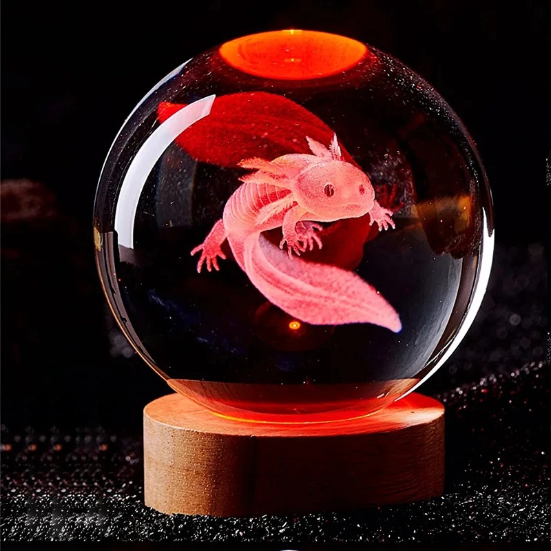 3D Axolotl Laser Engraved Crys - Floating Nightstand With Led Light ulasan dan harga