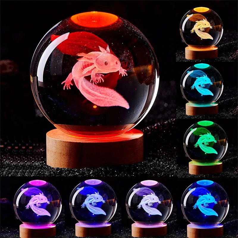 3D Axolotl Laser Engraved Crys - Floating Nightstand With Led Light ulasan dan harga