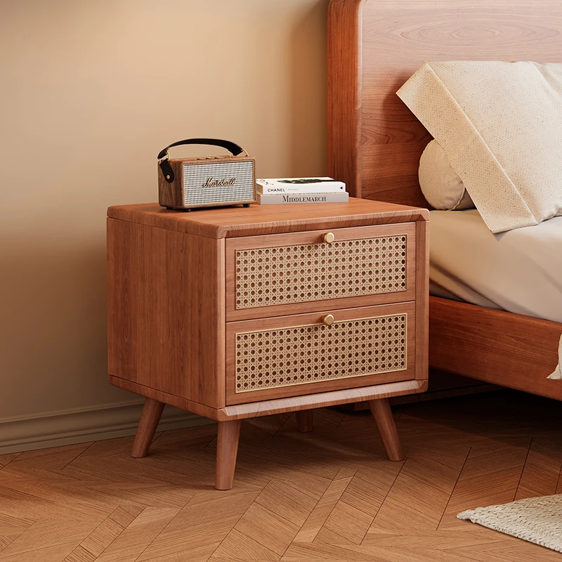Solid Wood Nightstand with Wov - Solid Wood Nightstand 2 Drawers ulasan dan harga