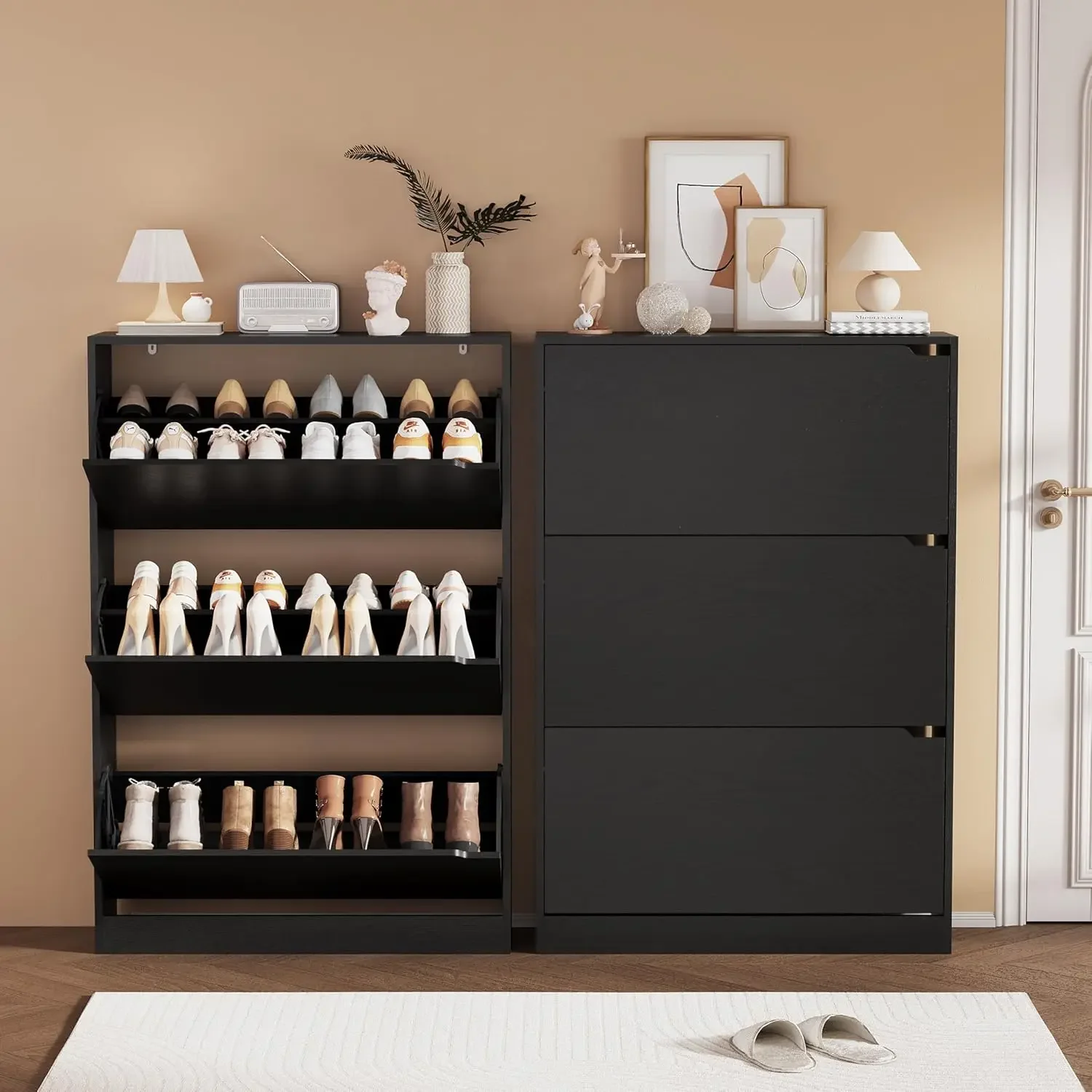 Shoe Storage Cabinet, Wood Sho - Shoe Rack Cabinet Narrow Entryway ulasan dan harga