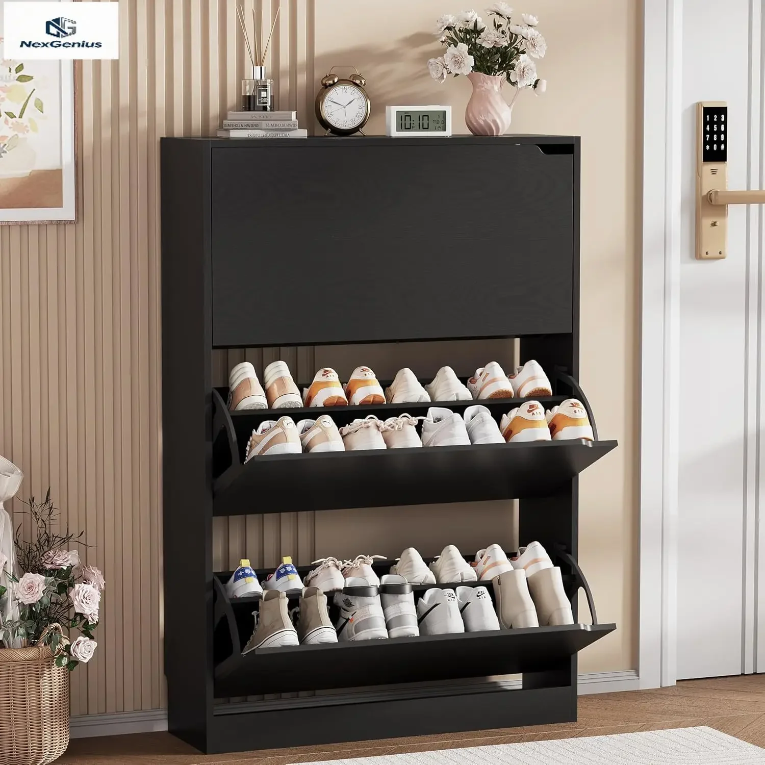 Shoe Storage Cabinet, Wood Sho - Shoe Rack Cabinet Narrow Entryway ulasan dan harga
