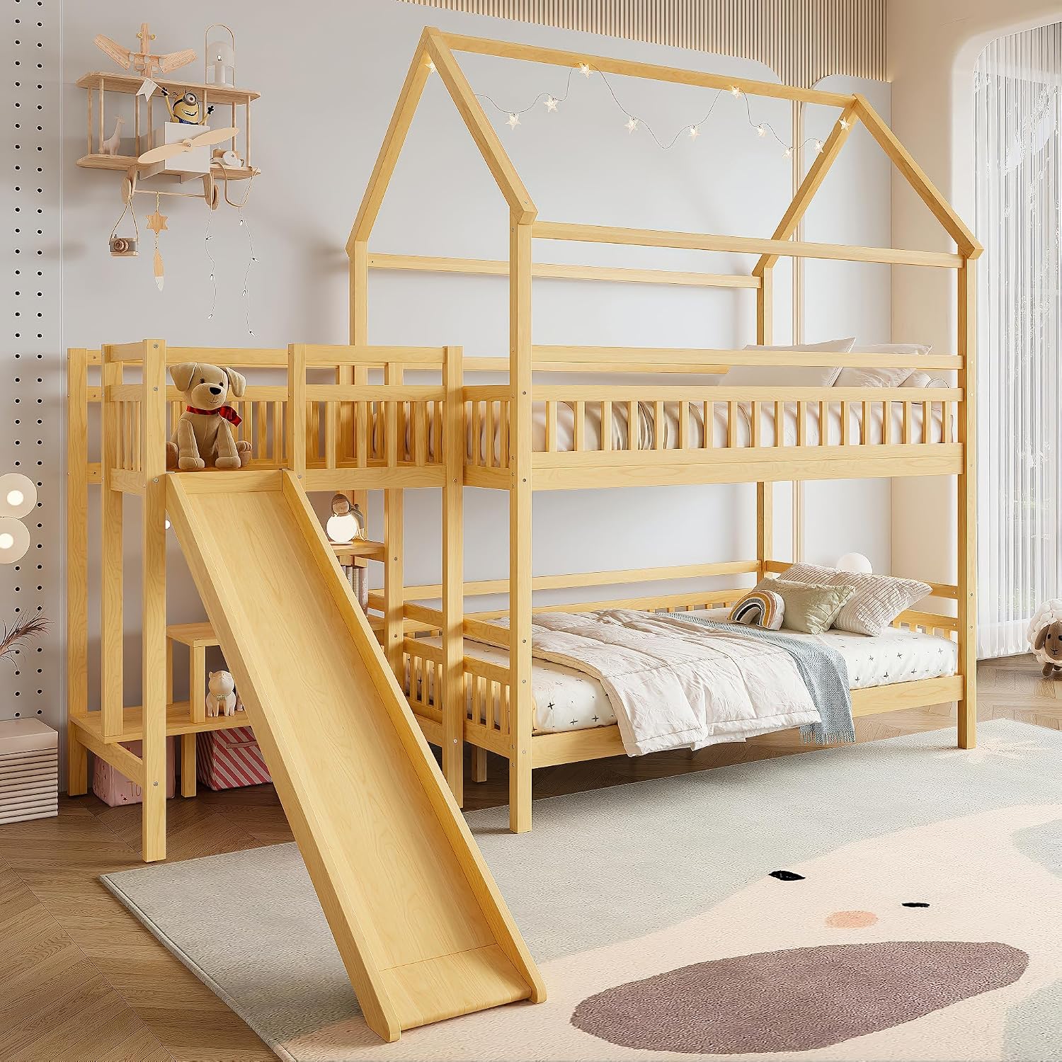 Full over Full Bunk Bed with P - Bunk Bed With Stairs And Slide ulasan dan harga