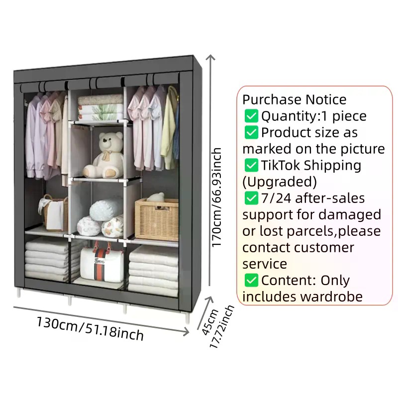 64-in Portable Covered Non-Wov - Wardrobe Closet Portable Fabric Cover ulasan dan harga