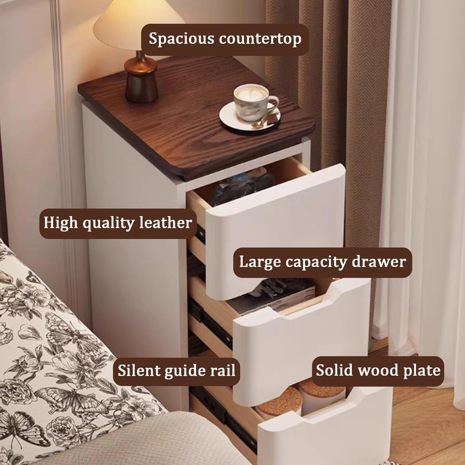 Bed Side Tables Bedroom, Night - Solid Wood Nightstand 2 Drawers ulasan dan harga
